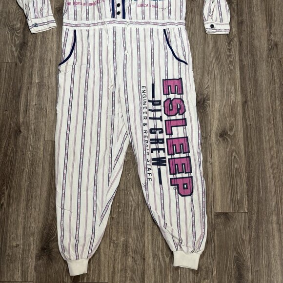 VTG 90s Esleep One Piece Jumpsuit Sleep wear Pajama Pit Crew Brooklyn Baseball - Picture 3 of 16